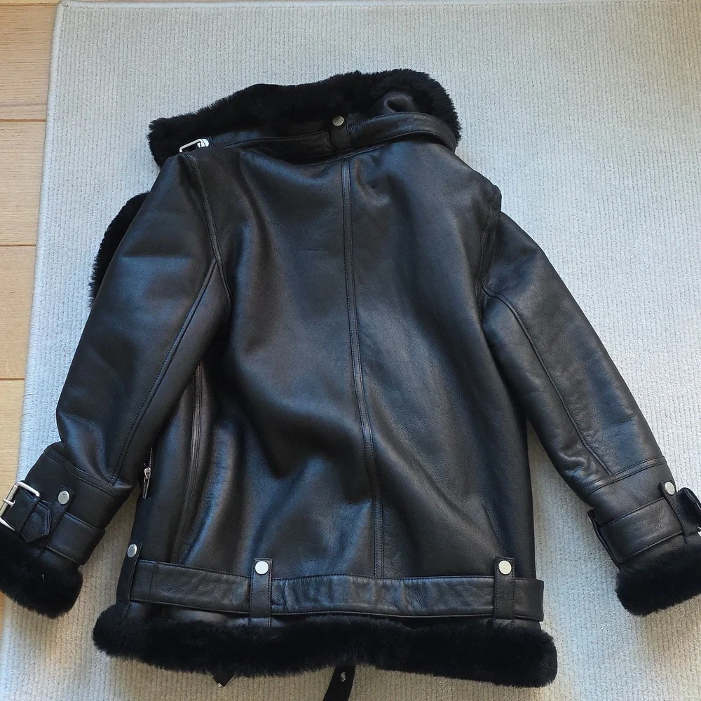 The Arrivals Women's Black Leather And Sherling Jacket,black Size Medium - Picture 6 of 8